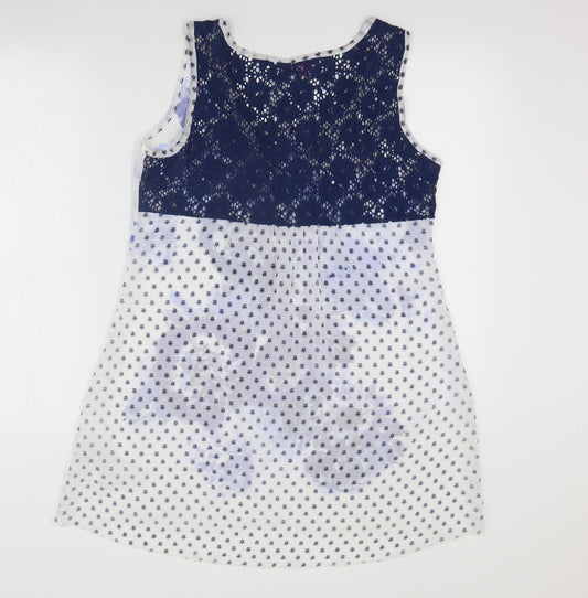 Per Una Womens White Floral Polyamide Basic Blouse Size 12 Round Neck