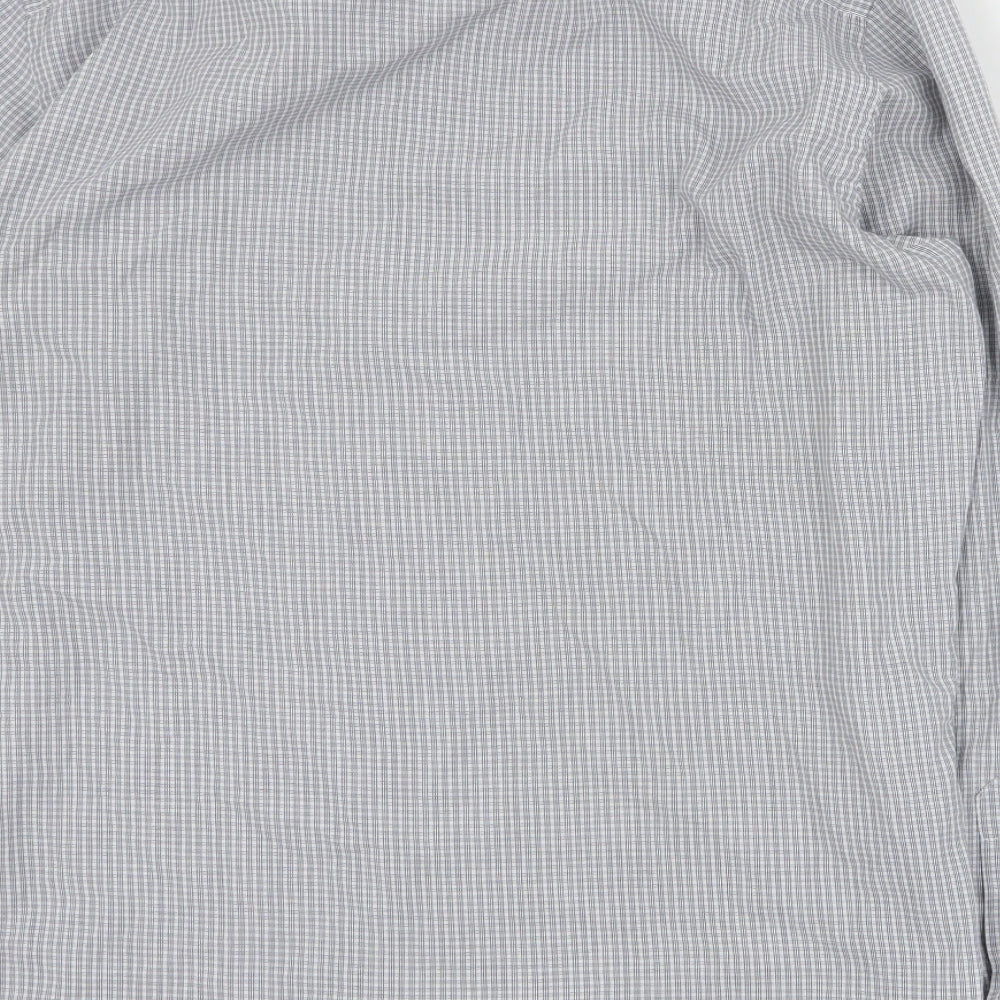 F&F Mens Grey Plaid Polyester Button-Up Size 15.5 Collared Button