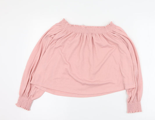 H&M Womens Pink Polyester Basic Blouse Size M Off the Shoulder