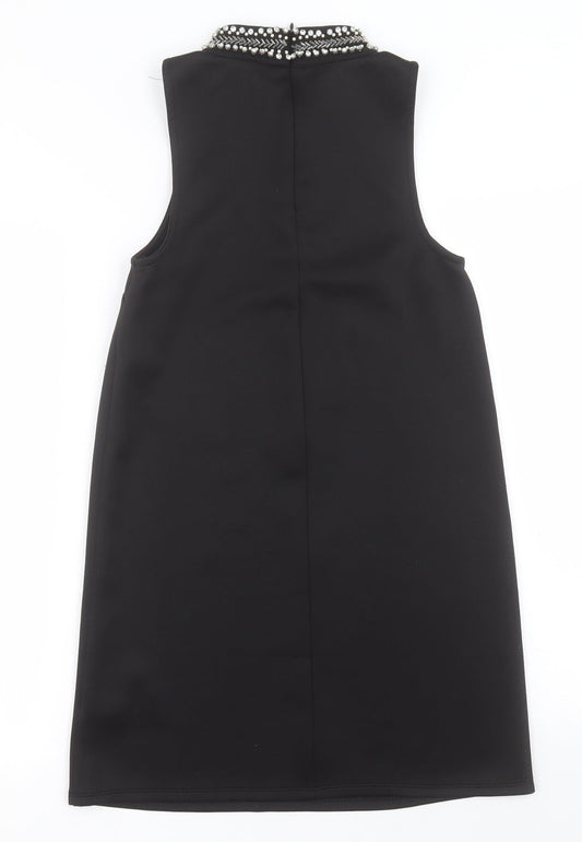 Topshop Womens Black Polyester A-Line Size 6 High Neck Zip