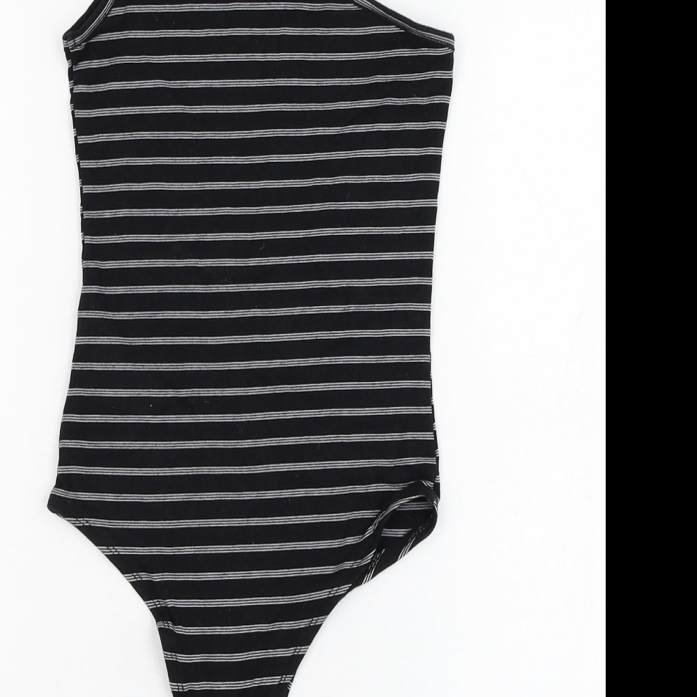 Primark Womens Black Striped Cotton Bodysuit One-Piece Size 4 Hook & Loop