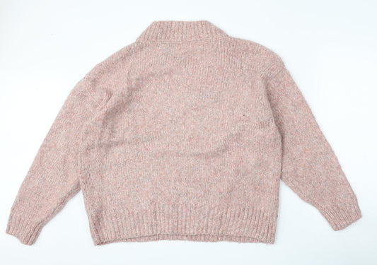 TU Womens Pink V-Neck Acrylic Pullover Jumper Size L