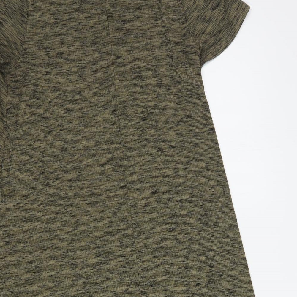 New Look Womens Green Polyester T-Shirt Dress Size 10 Mock Neck Pullover