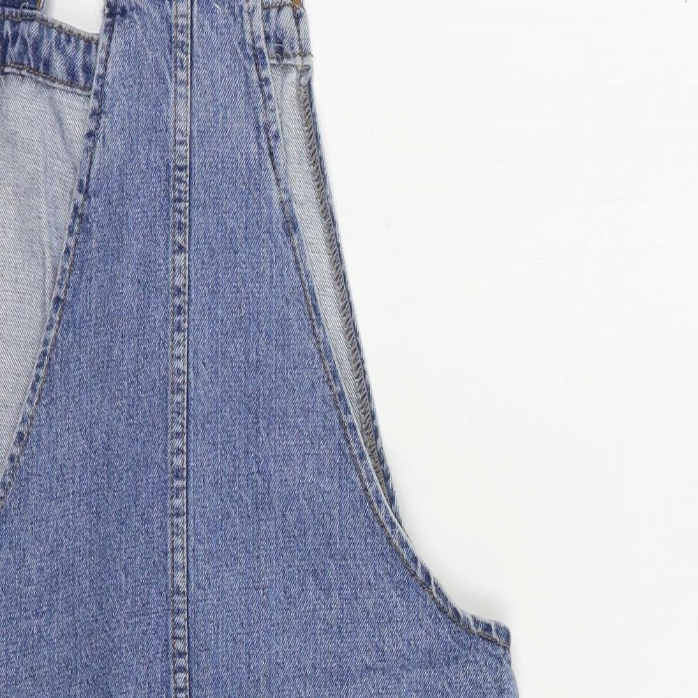 Denim Co. Womens Blue Cotton Pinafore/Dungaree Dress Size 8 Square Neck Button