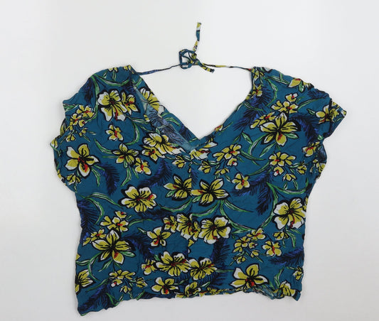 Back view of Matalan women’s multicoloured floral viscose basic tank, size UK 14, v-neck