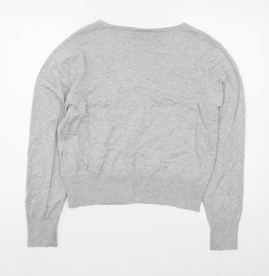 Preworn Womens Grey V-Neck Nylon Cardigan Jumper Size L