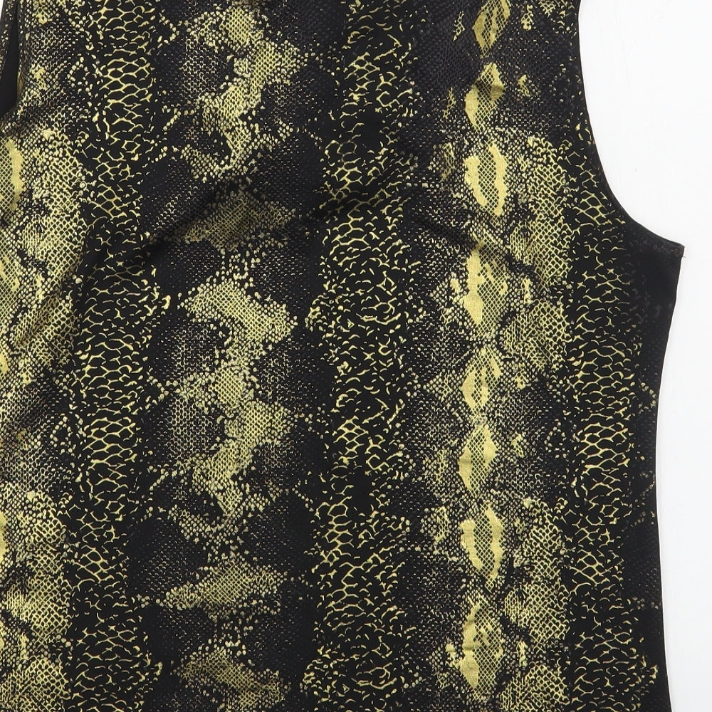 Eye Casual Womens Gold Animal Print Polyester Basic Blouse Size 2XL Cowl Neck