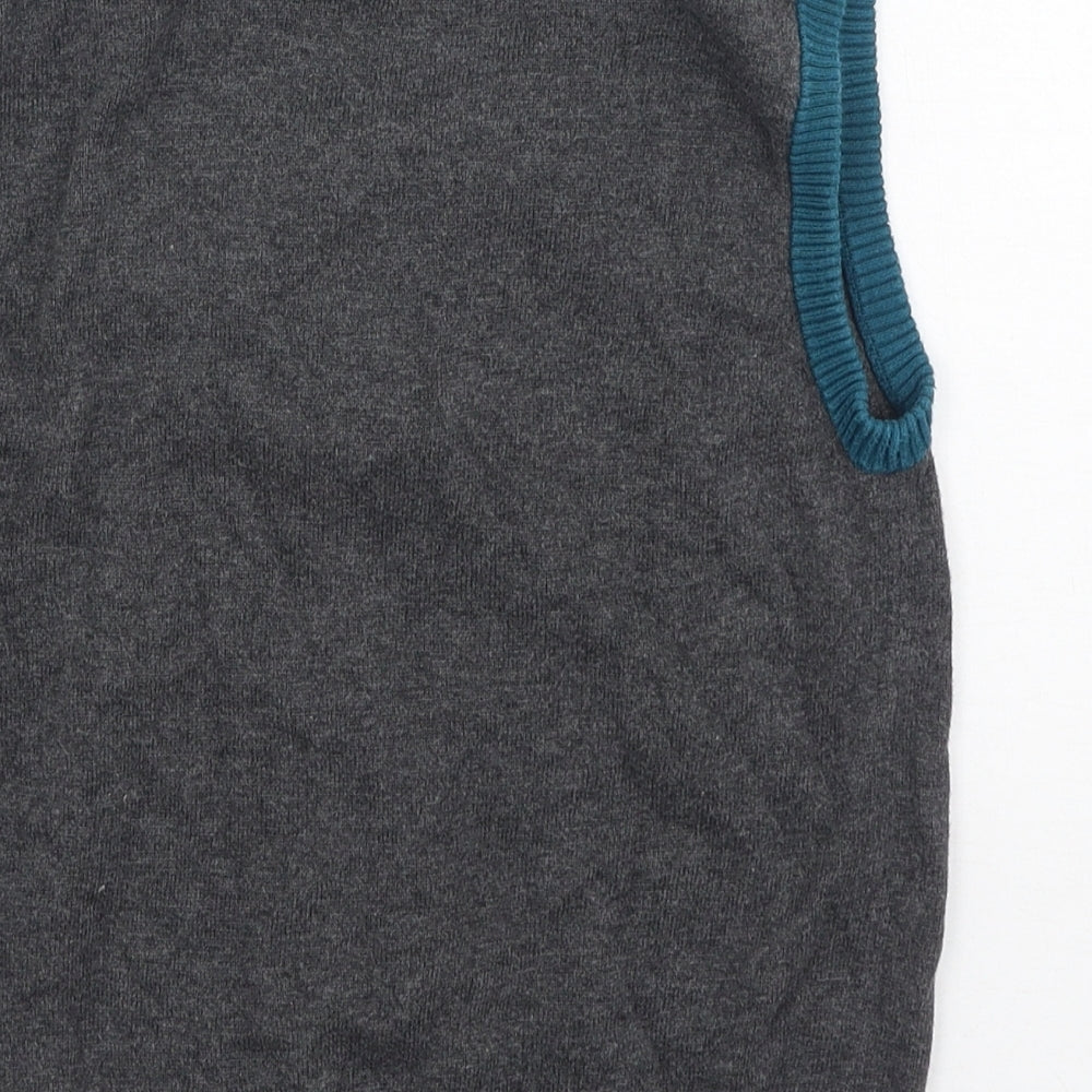 Marks and Spencer Girls Grey V-Neck Cotton Pullover Jumper Size 6-7 Years