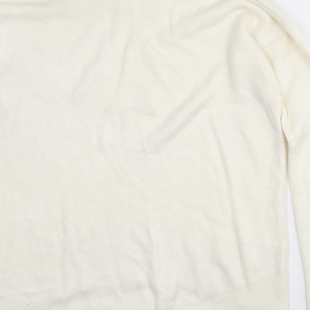 Primark Womens White Crew Neck Acrylic Pullover Jumper Size 8 - 6-8 Oversized