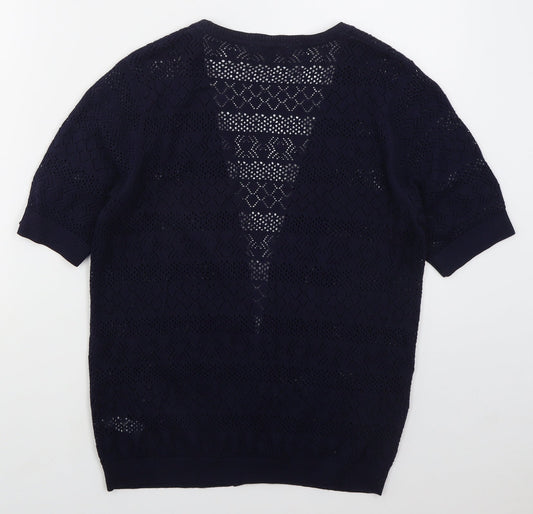 BHS Womens Blue V-Neck Cotton Cardigan Jumper Size 10