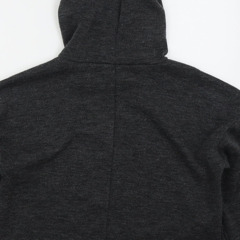 Brand and care label for Mango women’s grey polyester pullover hoodie, size M, pullover