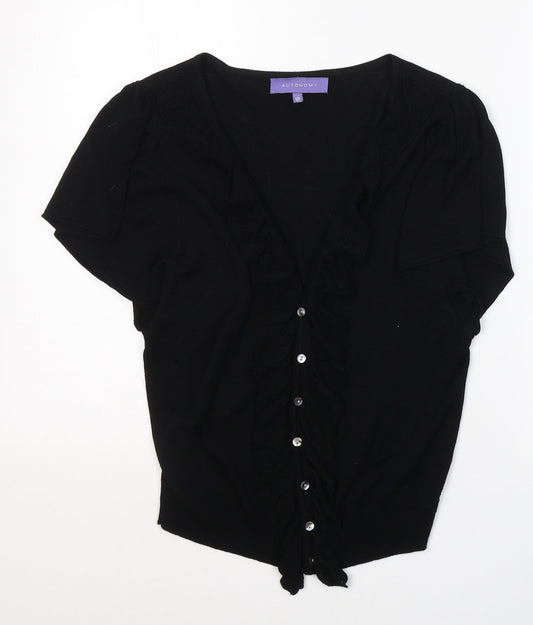 Additional front view of Autonomy women’s black v-neck cotton cardigan jumper, size UK 12