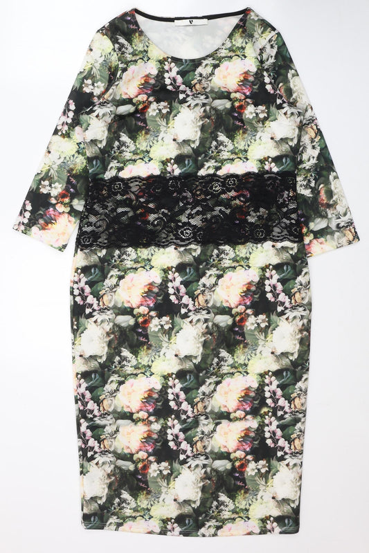 Additional front view of VERY women’s multicoloured floral polyester a-line, size UK 10, round neck zip