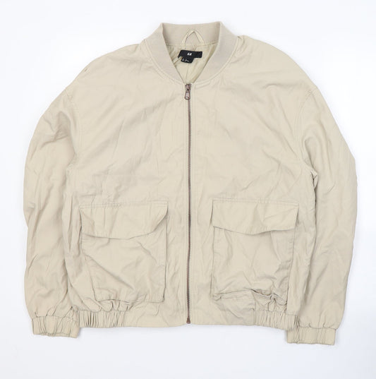 Additional front view of H&M women’s beige jacket, size UK 12, zip - eagle