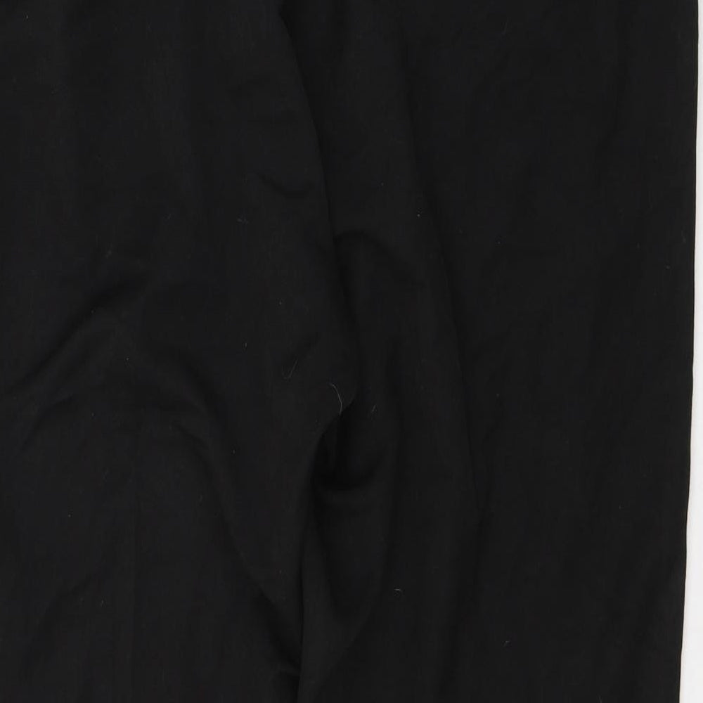 Brand and care label for Evans women’s black polyester trousers, size UK 18, 28-inch leg regular