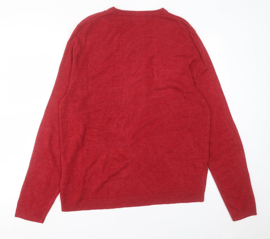 Atlantic Bay Mens Red V-Neck Acrylic Pullover Jumper Size L