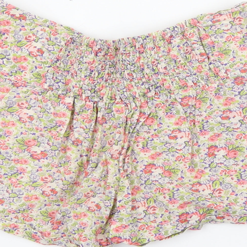 Brand and care label for Atmosphere women’s multicoloured floral cotton paperbag shorts, size UK 8, regular