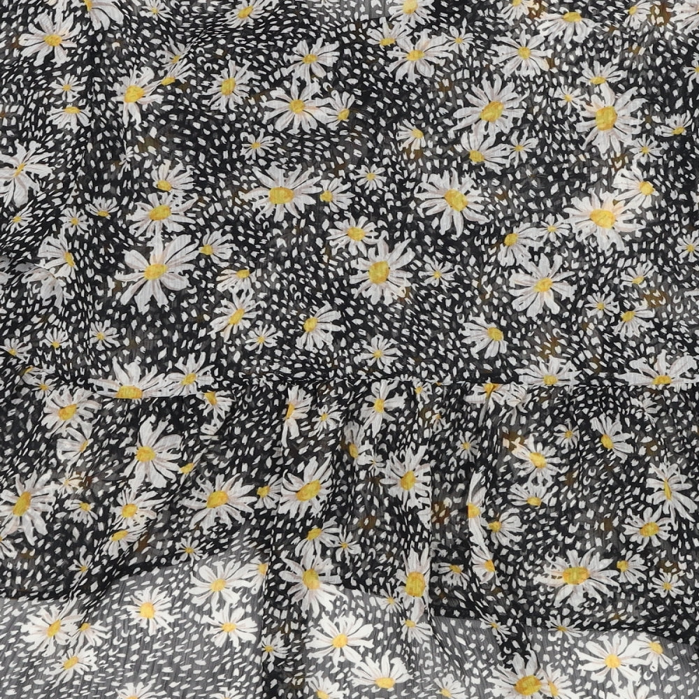 Primark Womens Black Floral Polyester Basic Blouse Size 10 V-Neck