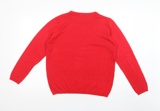 ESMARA Womens Red Crew Neck Acrylic Pullover Jumper Size 14 - Let It Snow