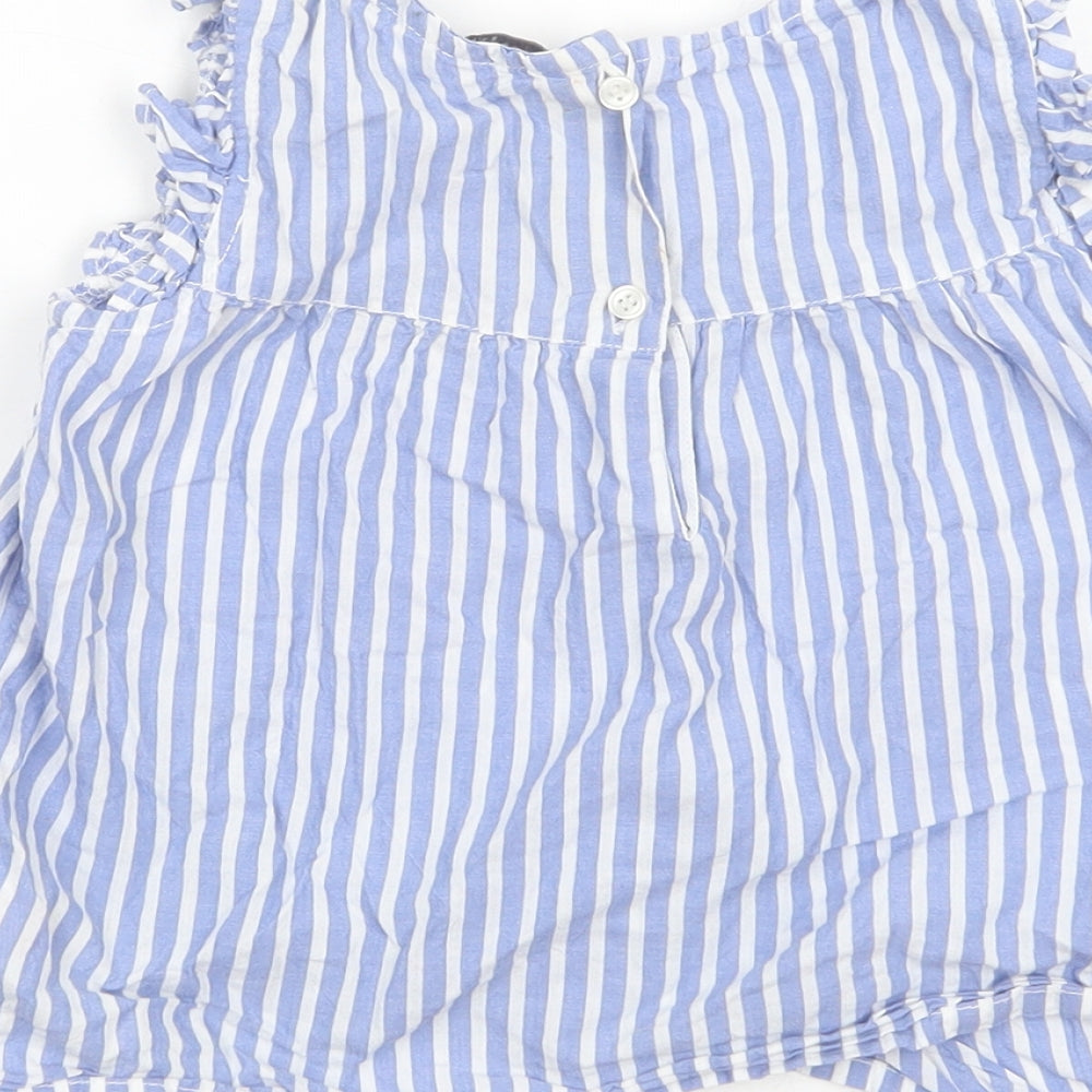 E-vie Angel Girls Blue Striped Cotton Pullover Blouse Size 5-6 Years Square Neck Button