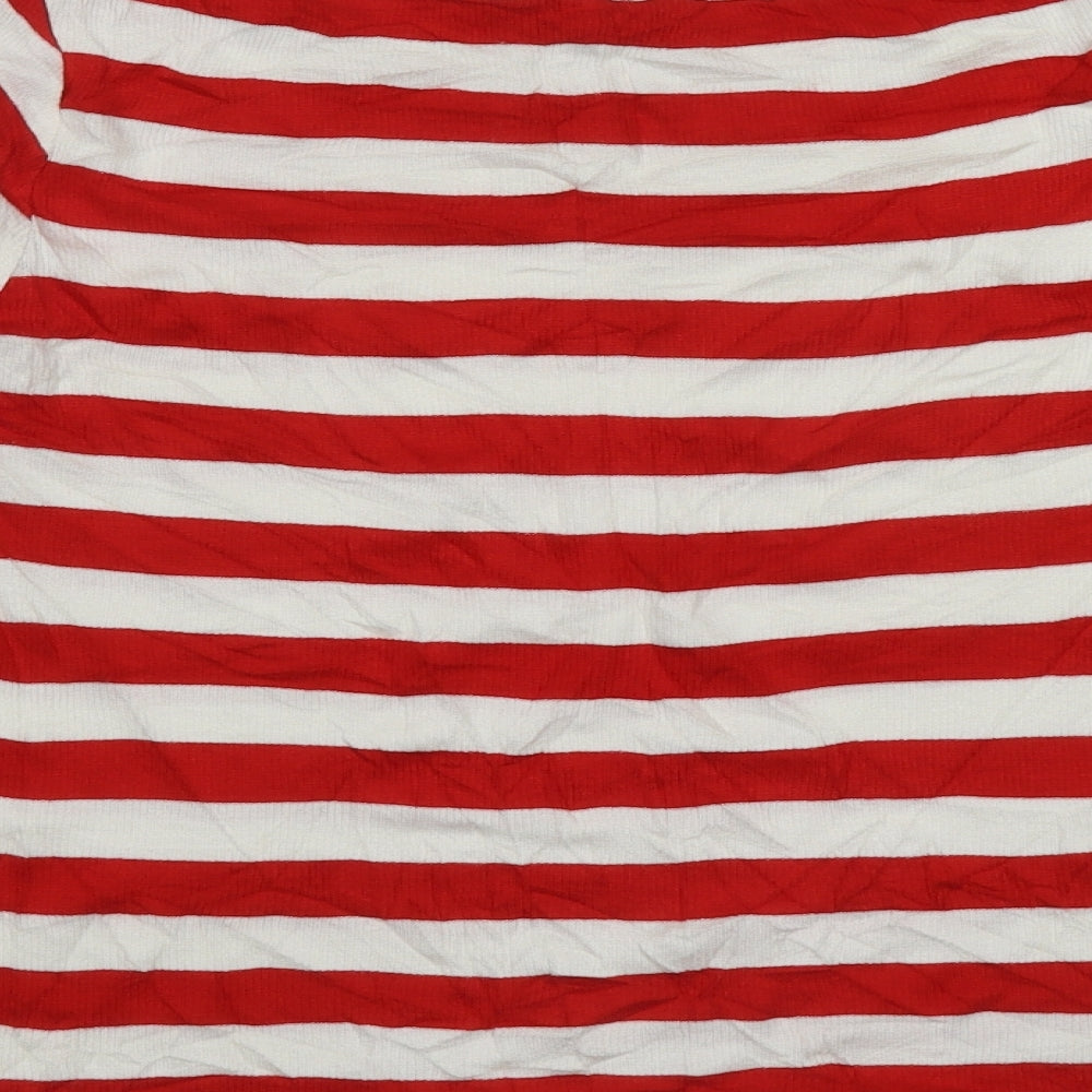 Brand and care label for Limited Collection women’s multicoloured scoop neck striped polyester jumper, size UK 14