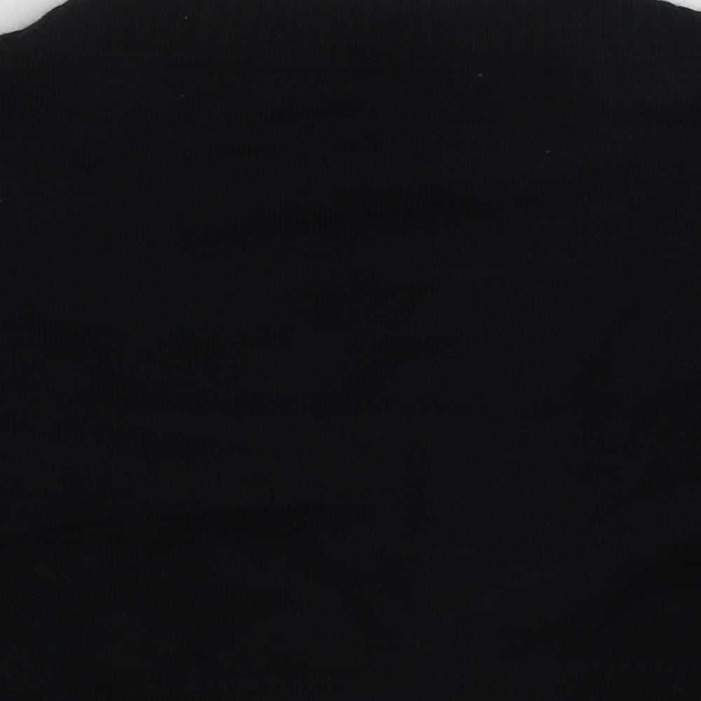 Brand and care label for Bay women’s black v-neck cotton shrug jumper, size UK 14