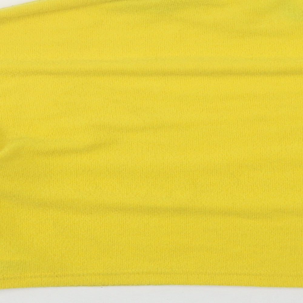 Brand and care label for Divided women’s yellow round neck polyester jumper, size XS