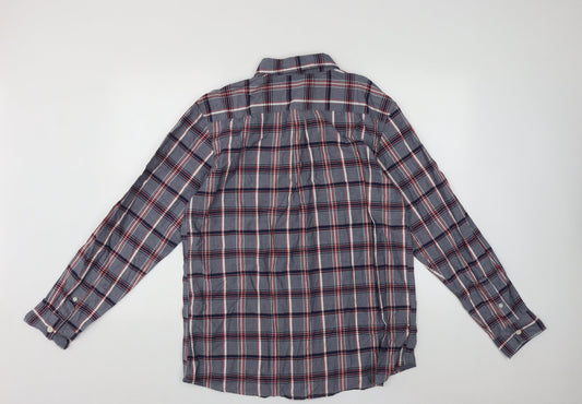 Geogre Mens Multicoloured Plaid Cotton Button-Up Size L Collared Button