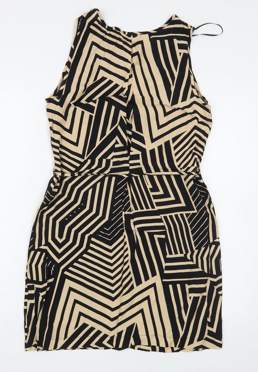 Miss Selfridge Womens Brown Geometric Viscose Sheath Size 6 Scoop Neck Pullover