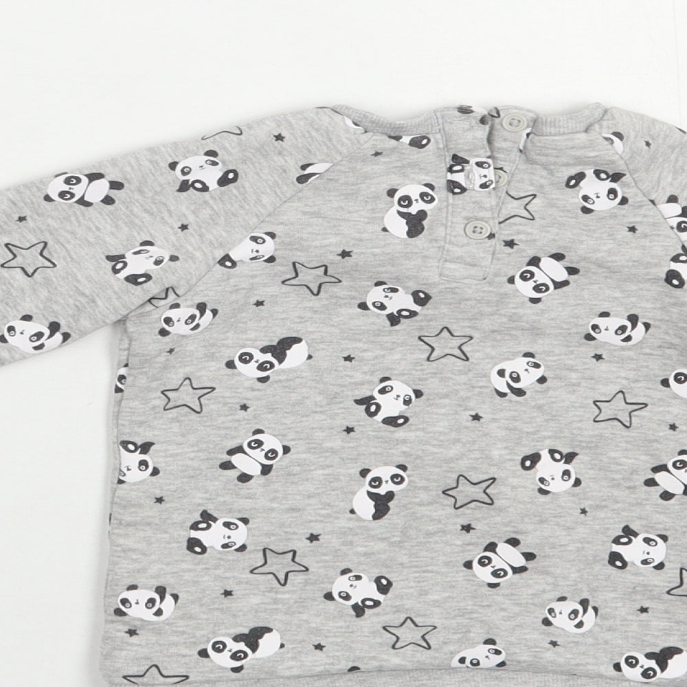 Matalan Baby Grey Geometric Cotton Pullover Jumper Size 9-12 Months Button - Panda Print