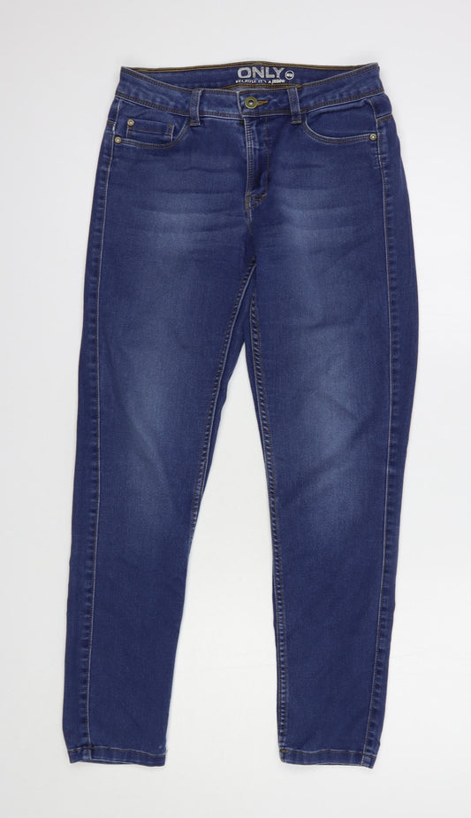 Additional front view of Only women’s blue cotton skinny jeans, size UK 30, in, 28-inch leg regular button