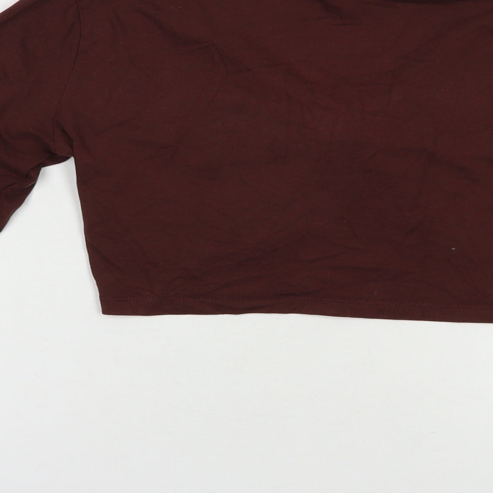 Outrageous Fortune Womens Brown Cotton Cropped T-Shirt Size S V-Neck