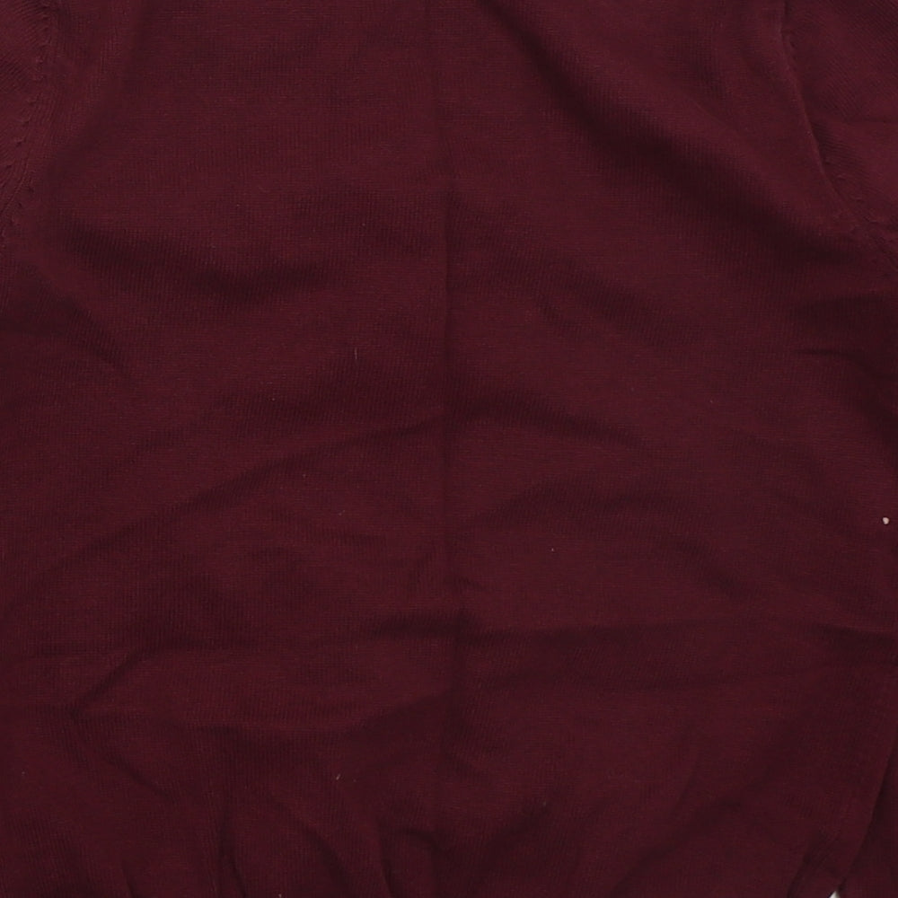 George Girls Red V-Neck Cotton Cardigan Jumper Size 8-9 Years Button - Burgundy