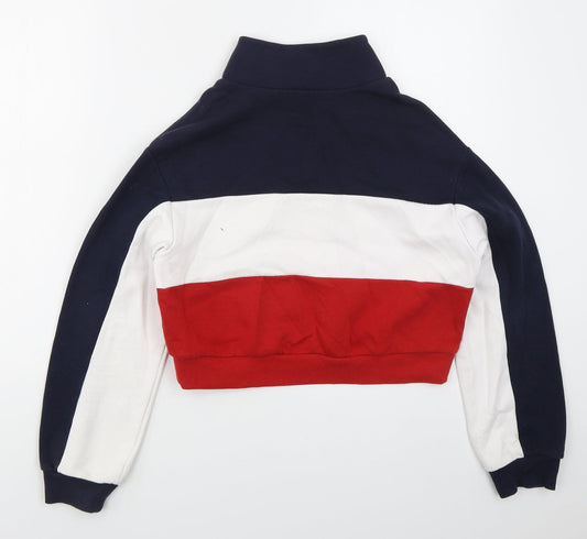 H&M Womens Blue Striped Cotton Pullover Sweatshirt Size XS Zip - Red Original