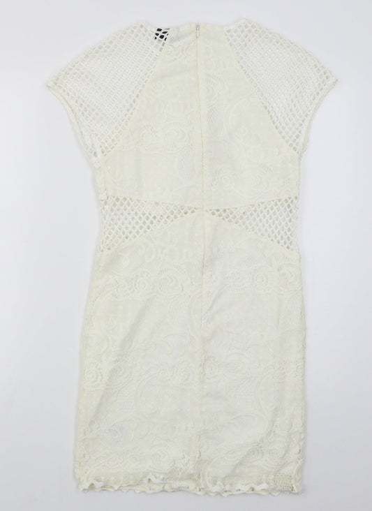 Topshop Womens Ivory Nylon Bodycon Size 12 Round Neck Zip