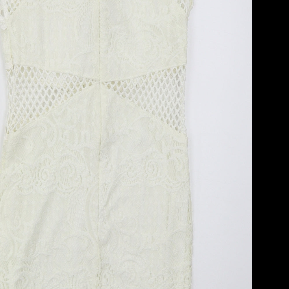 Topshop Womens Ivory Nylon Bodycon Size 12 Round Neck Zip