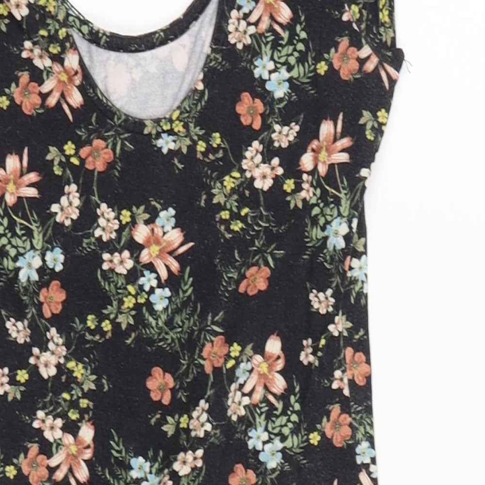 Miss Selfridge Womens Black Floral Cotton Bodysuit One-Piece Size 10 Button