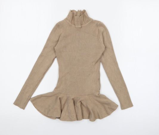 Yoyo S Girls Beige Cotton Jumper Dress Size 12 Months High Neck
