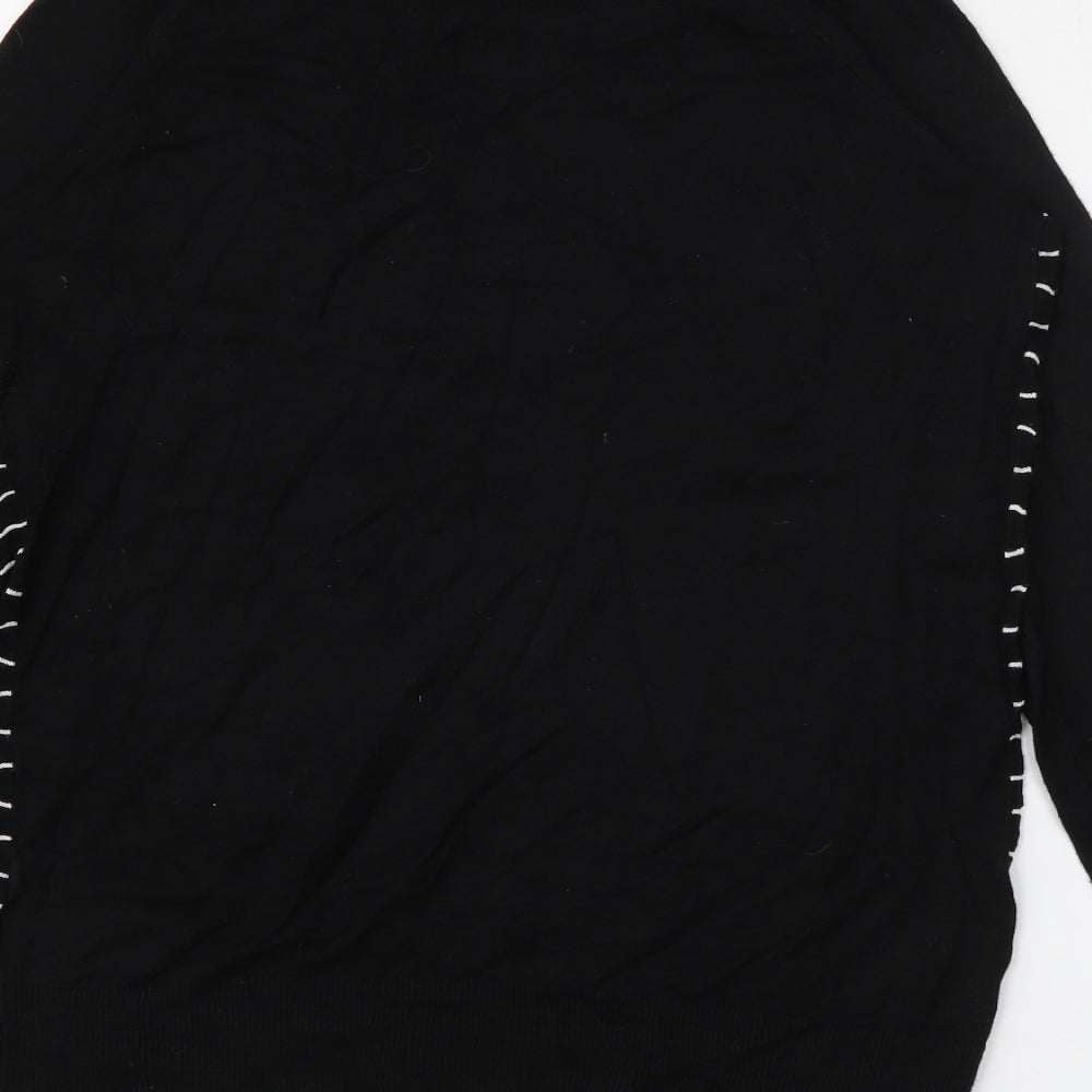 F&F Womens Black Crew Neck Striped Viscose Pullover Jumper Size 12