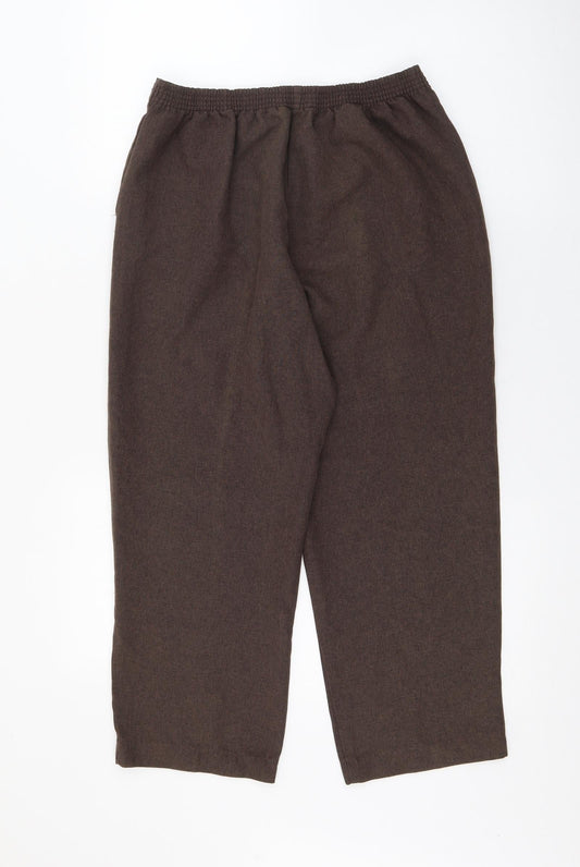 Back view of Bonmarché women’s brown polyester trousers, size UK 10, 21.5-inch leg regular
