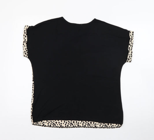 TU Womens Beige Animal Print Viscose Basic Blouse Size 12 Crew Neck