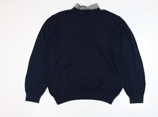 Sand Stone Mens Blue Collared Cotton Pullover Jumper Size L