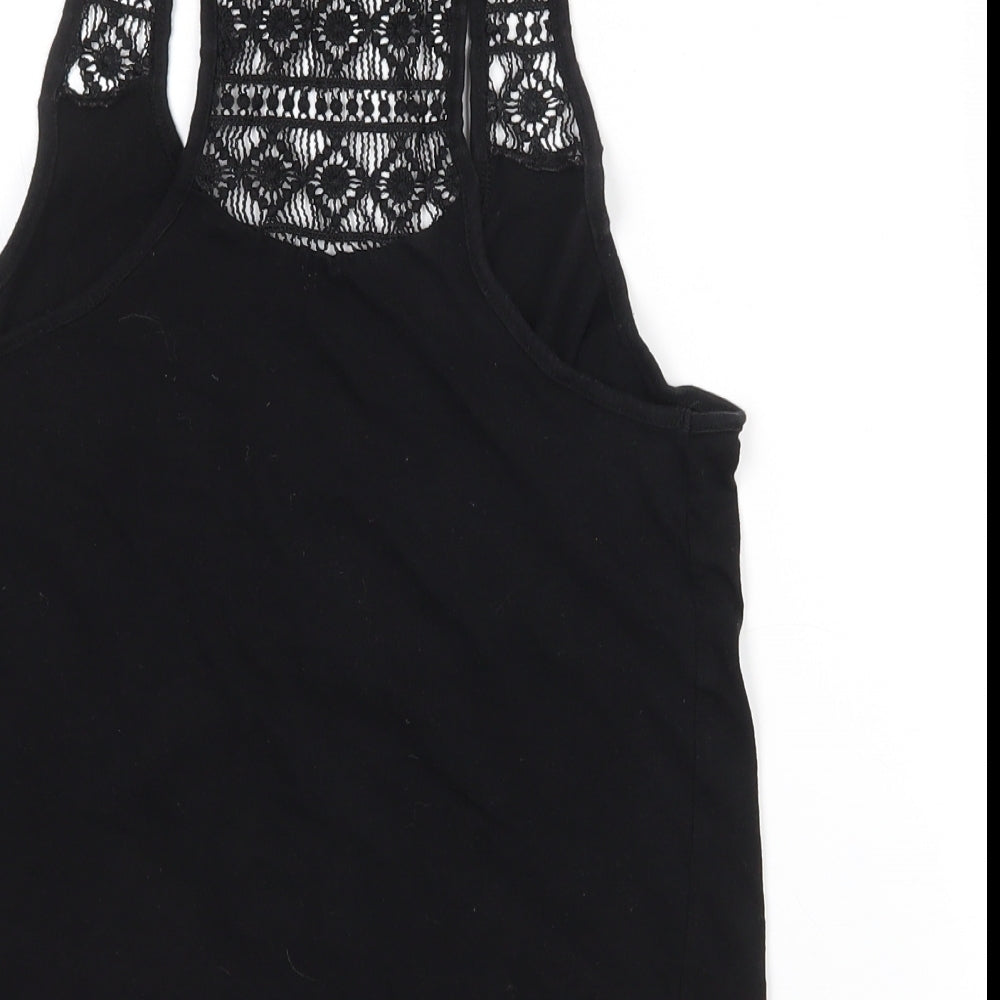 Primark Womens Black Polyester Basic Tank Size 10 Round Neck - Lace detail