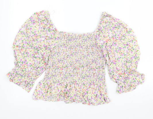 Womens UK Size 12 New Look Multicoloured Cropped T-Shirt