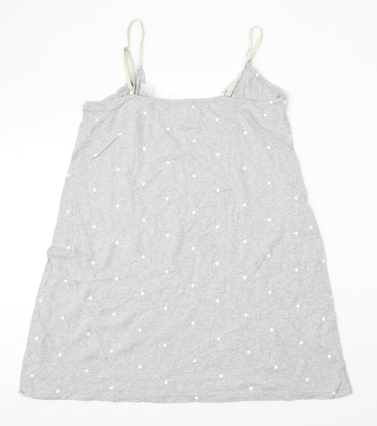 Back view of Dunnes women’s grey polka dot viscose basic blouse, size M, round neck