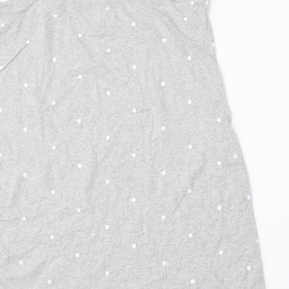 Brand and care label for Dunnes women’s grey polka dot viscose basic blouse, size M, round neck