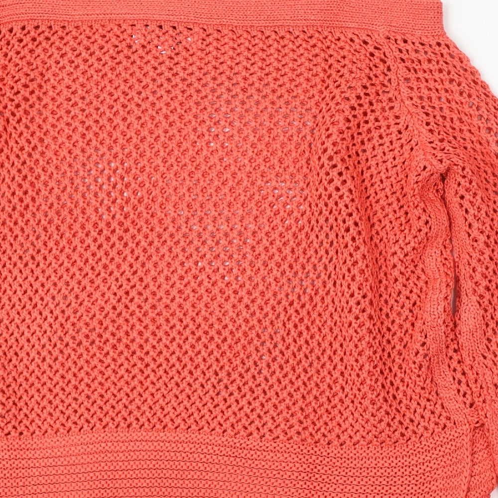 Brand and care label for Simply Be women’s red square neck acrylic jumper, size UK 16
