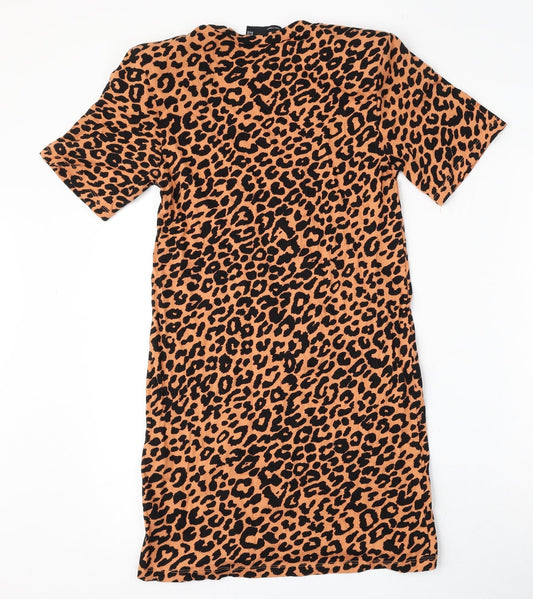 ASOS Womens Orange Animal Print Cotton T-Shirt Dress Size 6 Round Neck