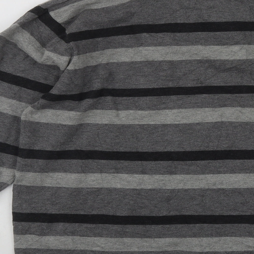 M&Co Mens Grey Collared Striped Cotton Pullover Jumper Size M