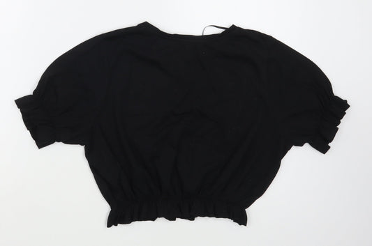 Primark Womens Black Cotton Basic Blouse Size M Boat Neck
